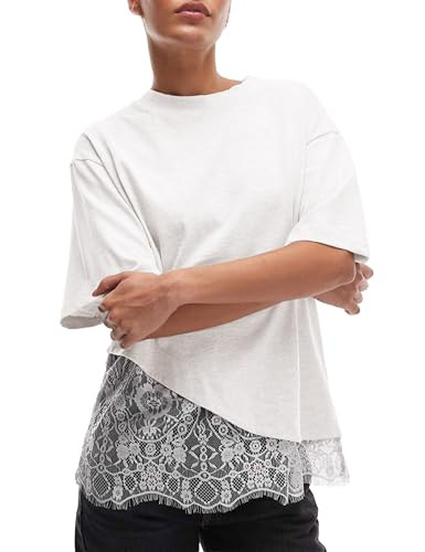 Women's Lace Patchwork Top Summer Daily Relaxed Fit Drop Shoulder Short Sleeve Blouse Casual Week... | Amazon (US)