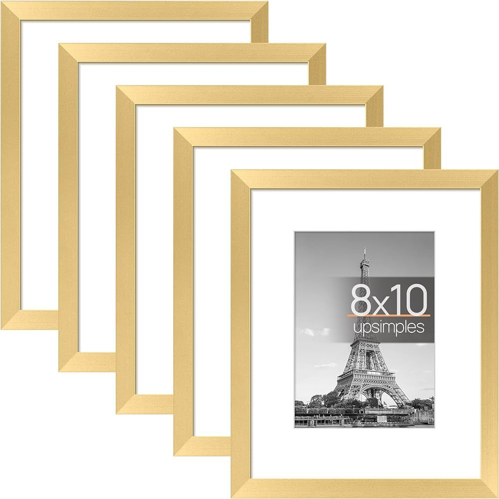 upsimples 8x10 Picture Frame Set of 5, Display Pictures 5x7 with Mat or 8x10 Without Mat, Wall Galle | Amazon (US)