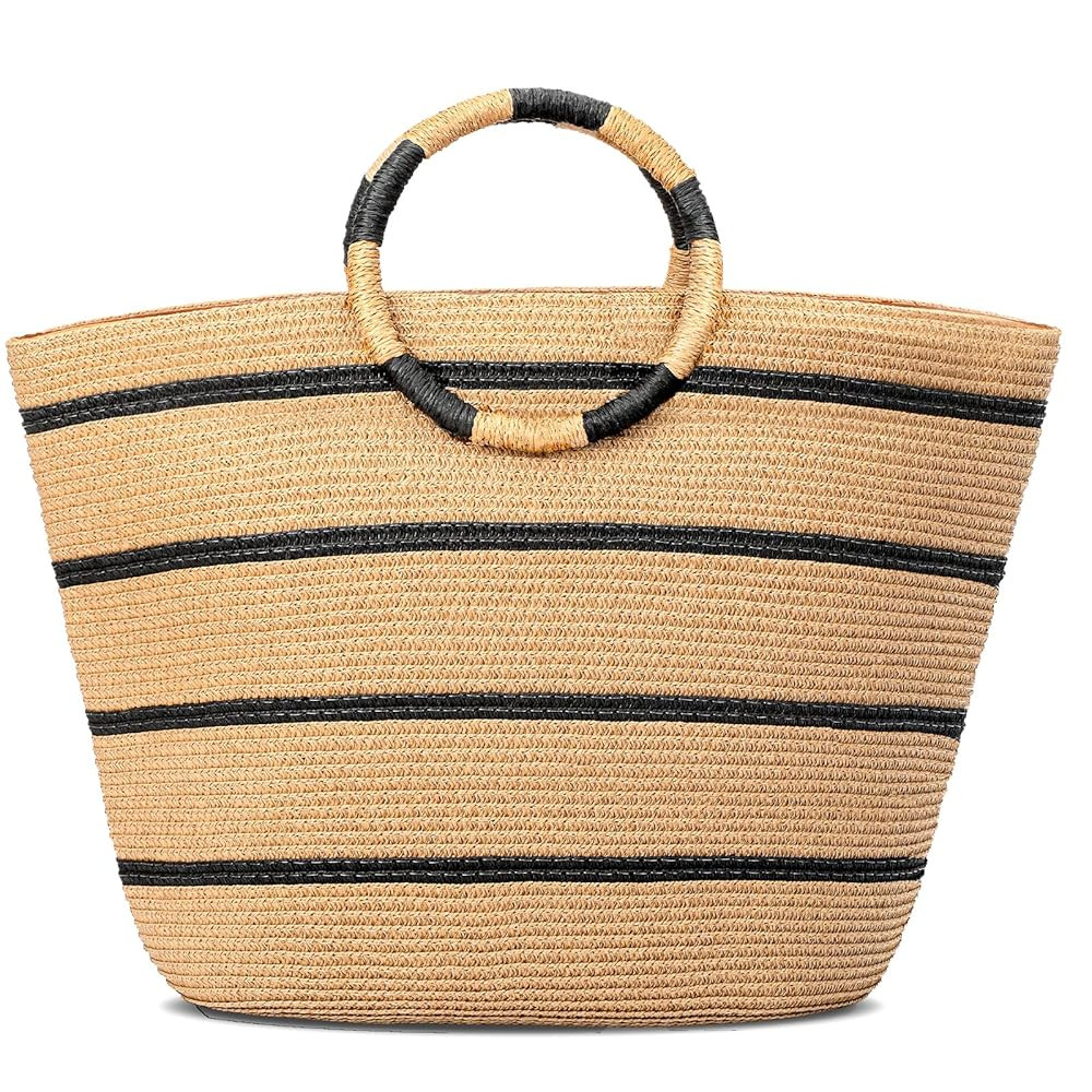 Beach Bags for Women Straw Tote Bag Summer Beach Bag Large Woven Straw Tote for Vacation Holiday | Amazon (US)