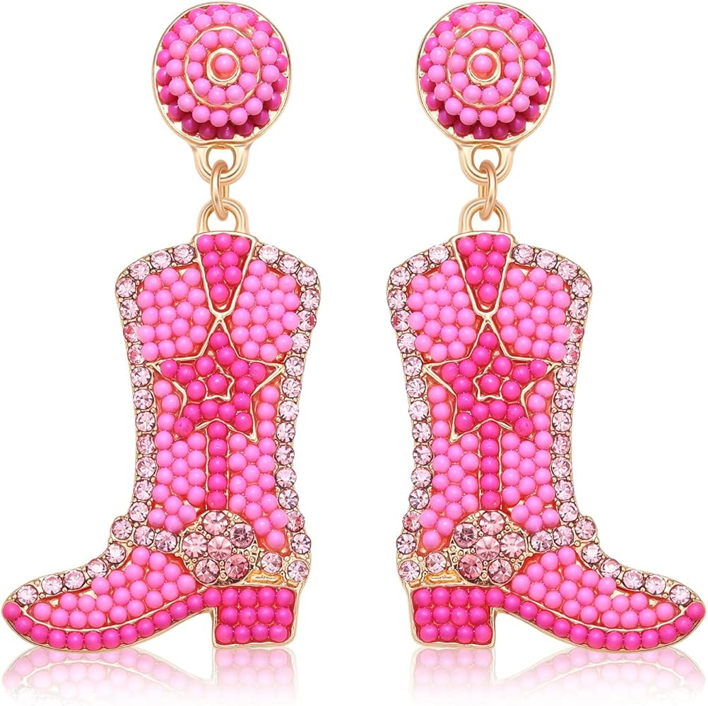 Beaded Cowgirl Boot Earring Western Cowboy Boots Earrings for Women Boho Rhinestone Beads Shoes D... | Amazon (US)