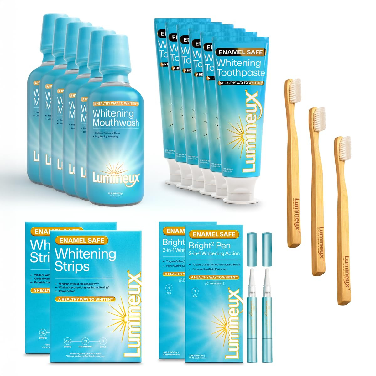 Lumineux Longevity Whitening Kit Bundle - Contains 6X Toothpastes, 6X Mouthwashes, 2X Strips and ... | Amazon (US)