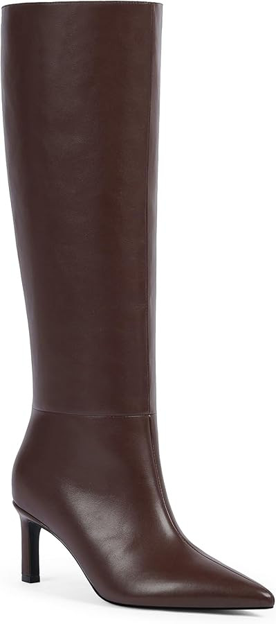 Knee High Boots for Women 2.56" Kitten Heel Pointed Toe Pull On Fall Winter Dress Tall Boots for ... | Amazon (US)