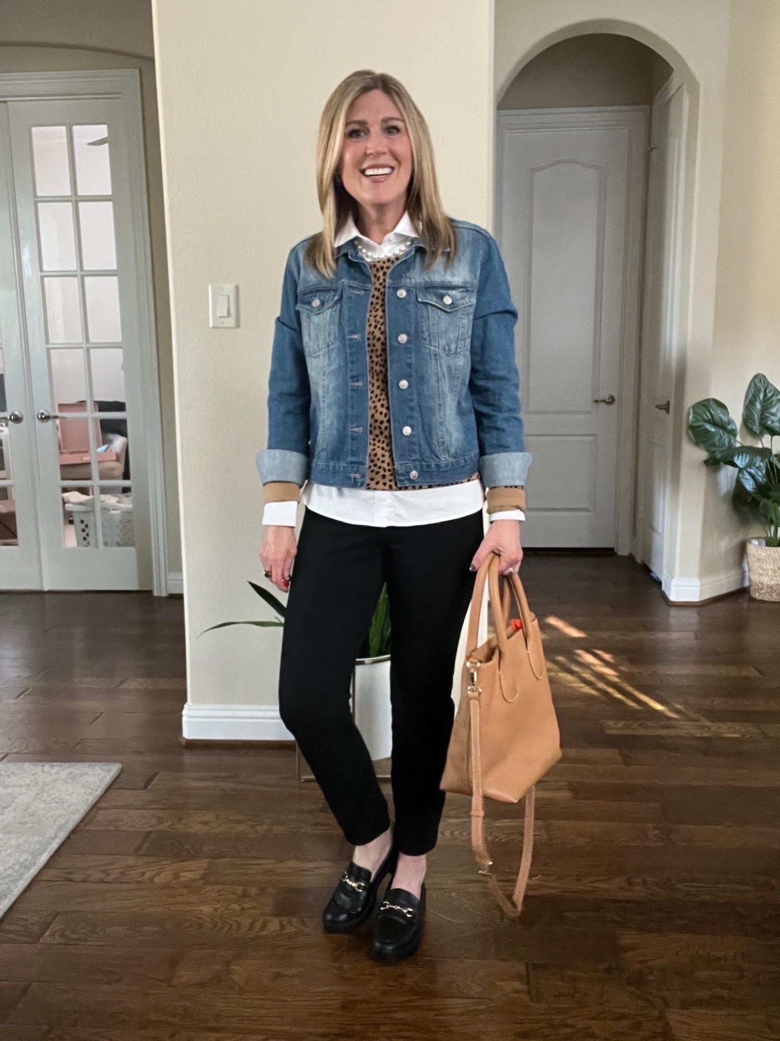 Cyber Week Sales with LTK! ❤️
Black slim Ponte pants from Spanx. Straight leg. Comfy 4-way stretch and high rise waist. Feels smooth from tummy to thigh. No zippers, no buttons, no pockets (so no bulk!) at the hips—all for the ultimate smoothing effect. 🙌
Discount code: CINDYXSPANX

Paired with loft denim jacket in light mid indigo wash. Available in regular and petite. Classic fit - follows your contours with a little room. On sale for under $50! 🥰

I’m linking a leather crossbody tote in the lovely color Rye from Loft. Also on sale! 🙌  Buckle crossbody strap that is adjustable or detachable all together. 8" x 12" x 3".

Black loafers complete the look. I’m linking adorable styles from Loft. ❤️

#LTKItBag #LTKStyleTip #LTKShoeCrush #LTKParties 

#LTKSaleAlert #LTKFindsUnder50 #LTKWorkwear #LTKSeasonal #LTKMidsize #LTKFindsUnder100 #LTKOver40 #LTKGiftGuide #LTKCyberWeek #LTKHoliday