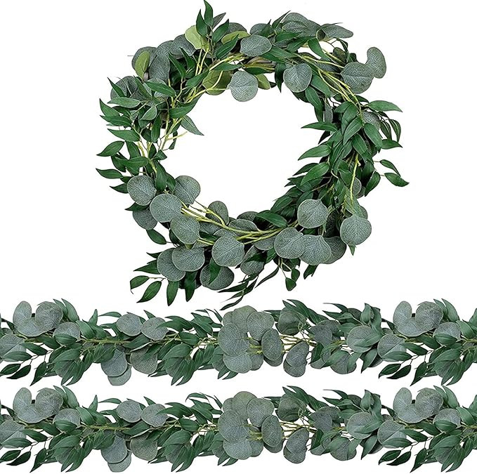 Trimgrace 2 Pack 6.5 Feet Artificial Silver Dollar Eucalyptus Leaves Garland with Willow Vines Le... | Amazon (US)