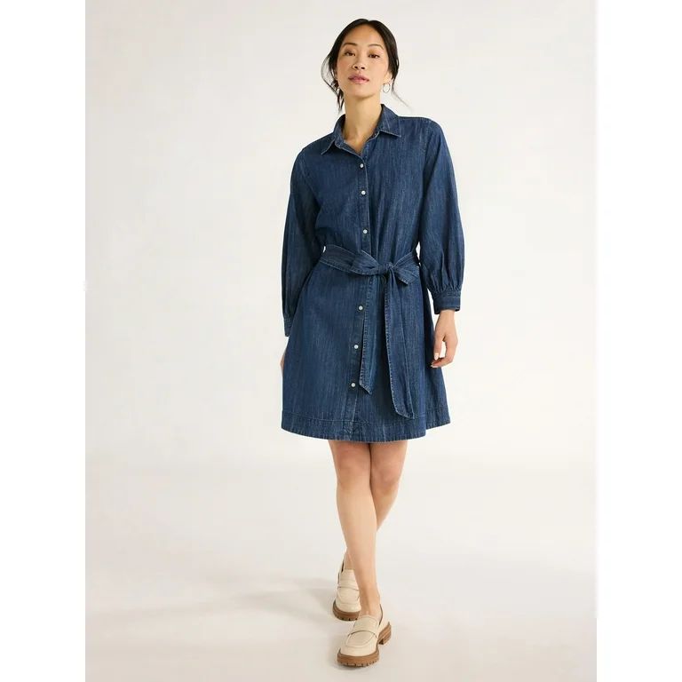 Free Assembly Women’s Denim Belted Mini Shirtdress, Sizes XS-XXL - Walmart.com | Walmart (US)