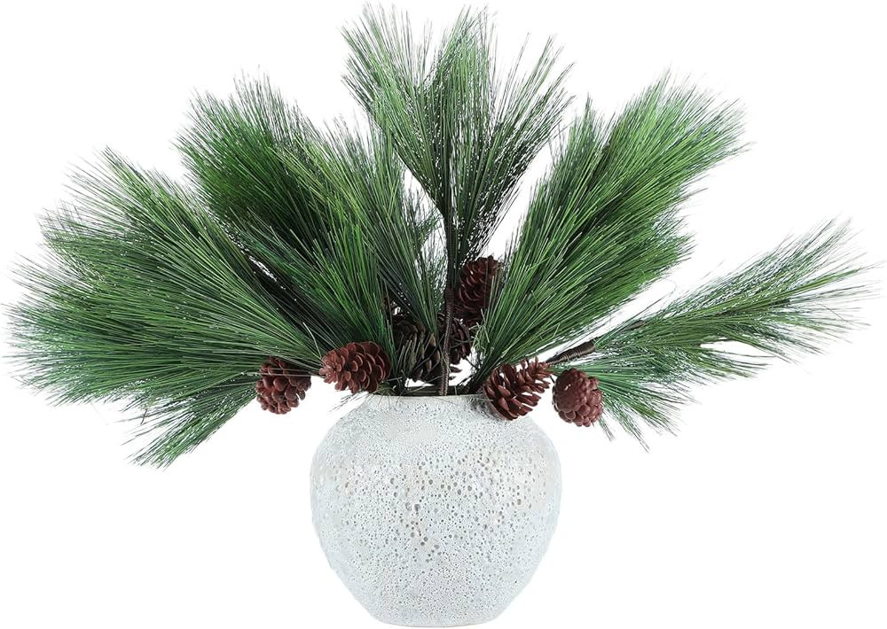Giegxin 10 Pcs Large Artificial Pine Needles 17.7 Inch Christmas Pine Branches with Cone DIY Craf... | Amazon (US)