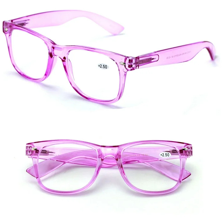 2 Pairs Transparent Neon Color Deluxe Reading Glasses - Comfortable Stylish Simple Readers Magnif... | Walmart (US)