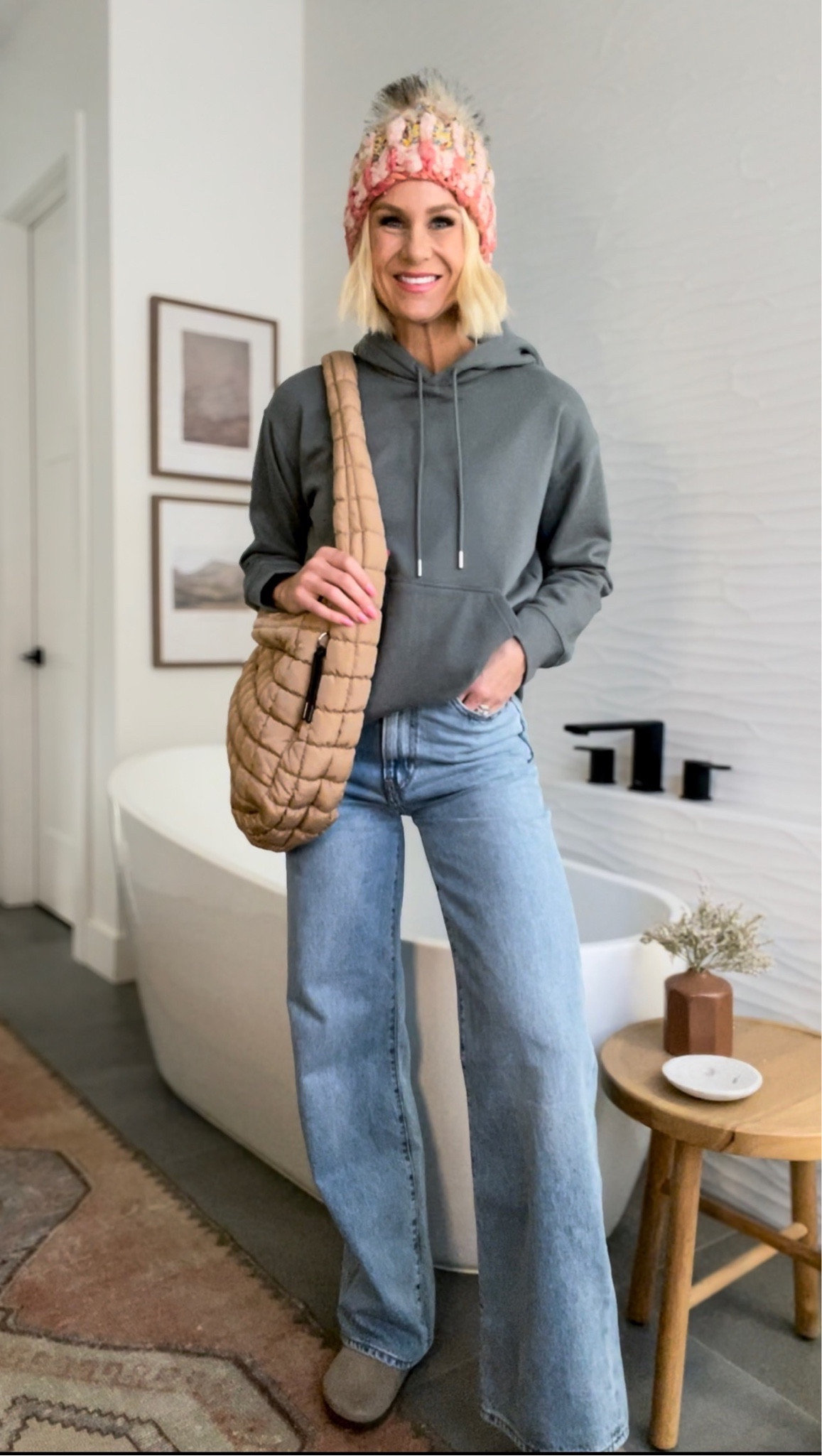 Fill up your cart to get 20% off hoodie + free shipping & 30% off jeans. Linked other favorite jeans and H&M sale items: 
My most worn Fall pieces in one outfit! Budget Hoodie (comes in more colors + matching sweatpants) + wide leg jeans (on sale, grab the ankle angry air too😉) quilted carry-all bag, and birks. This beanie is old, so I linked a bunch others I’m loving! 
**the very last beanie I linked is a pattern  you can buy for $5 for my EXACT beanie!

Wearing:
Size small in hoodie (fits oversized)
Size 27x32 in jeans (run TTS)
Sized up whole size in Birkenstocks

#LTKSeasonal #LTKHolidaySale #LTKsalealert