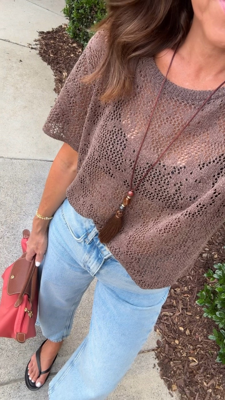 Brown & Red. Sheer Fall sweater. Barrel jeans.
Sweater S. Jeans TTS, 25. Bralette S

#LTKootd #LTKSeasonal #LTKOver40