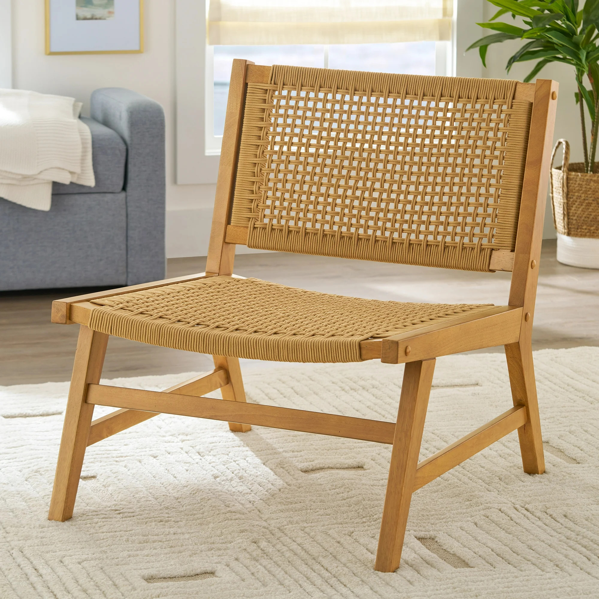 Better Homes & Gardens Vista Woven Accent Chair, Light Honey Finish | Walmart (US)