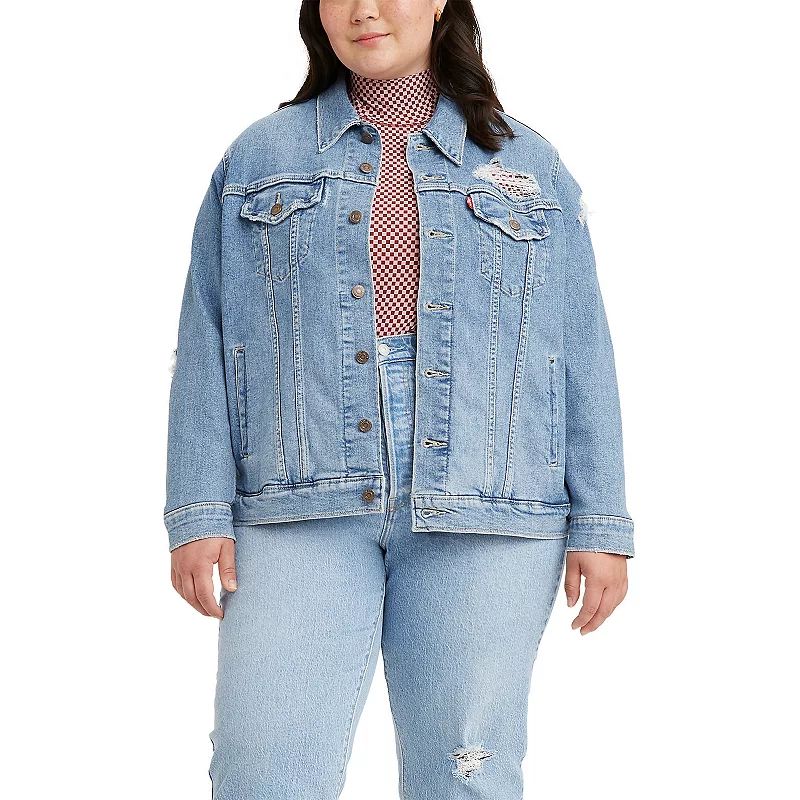 Plus Size Levi's Print Trucker Jean Jacket, Women's, Size: 3XL, Med Blue | Kohl's