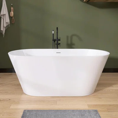 Bathtubs 63'' x 29.5'' Freestanding Soaking Acrylic Bathtub Gloss White Modern Stand Alone Tub | Wayfair North America