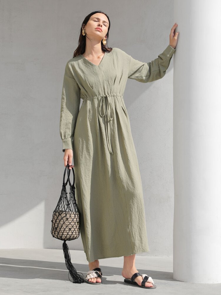 SHEIN Drawstring Waist Crinkle Dress | SHEIN