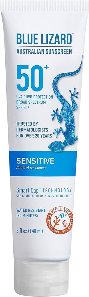 BLUE LIZARD Sensitive Mineral Sunscreen with Zinc Oxide 50+ Water Resistant UVAUVB Protection wit... | Amazon (US)