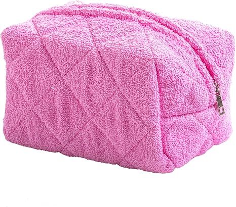LAIYOSEA Hot Pink Terry Cloth Small Cute Pencil Pouch Aesthetic Cotton Zipper Makeup Pouch Trendy... | Amazon (US)