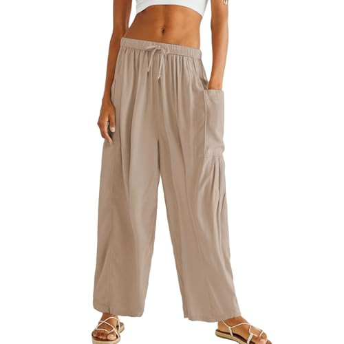 Duyang Women Linen Wide Leg Pants Casual Summer Palazzo Pants Beach Vacation Outfits Flowy Loose ... | Amazon (US)