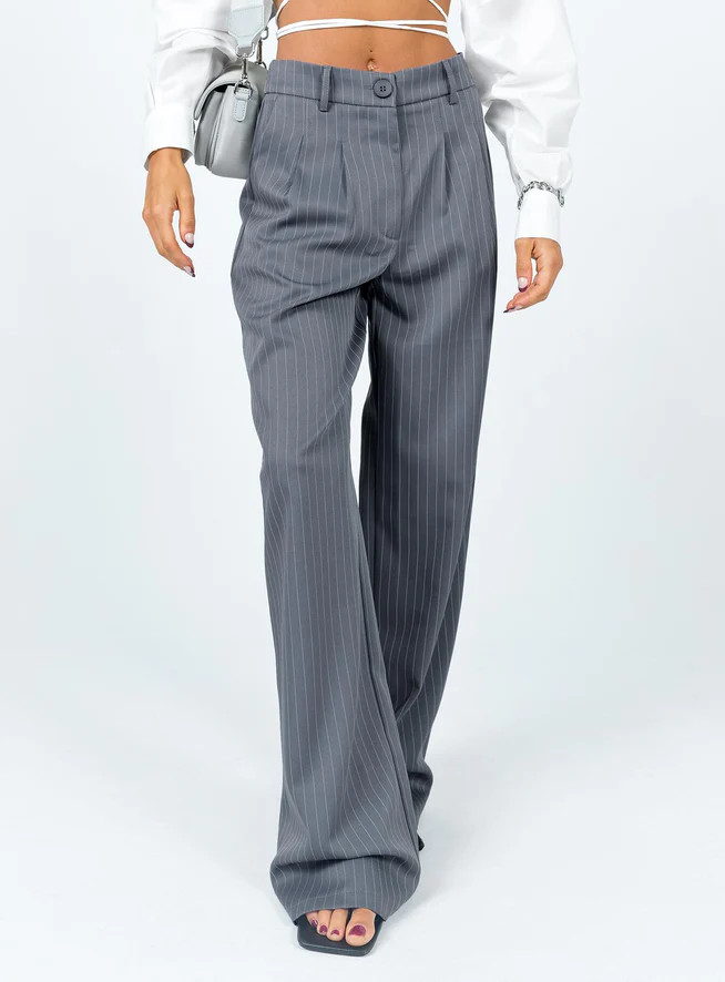 Archer Pants Pinstripe Grey | Princess Polly US