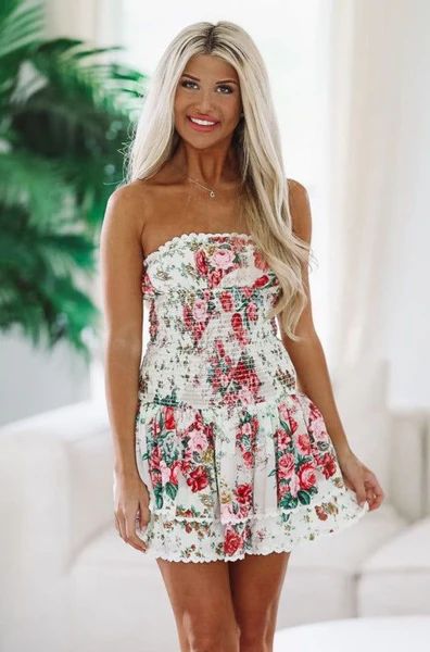 Flirt With Luck Floral Mini Dress - White and Pink | Hazel and Olive