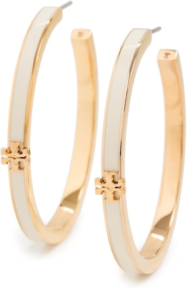 Tory Burch Women's Kira Enamel Hoop Earrings, Tory Gold/New Ivory, One Size | Amazon (US)