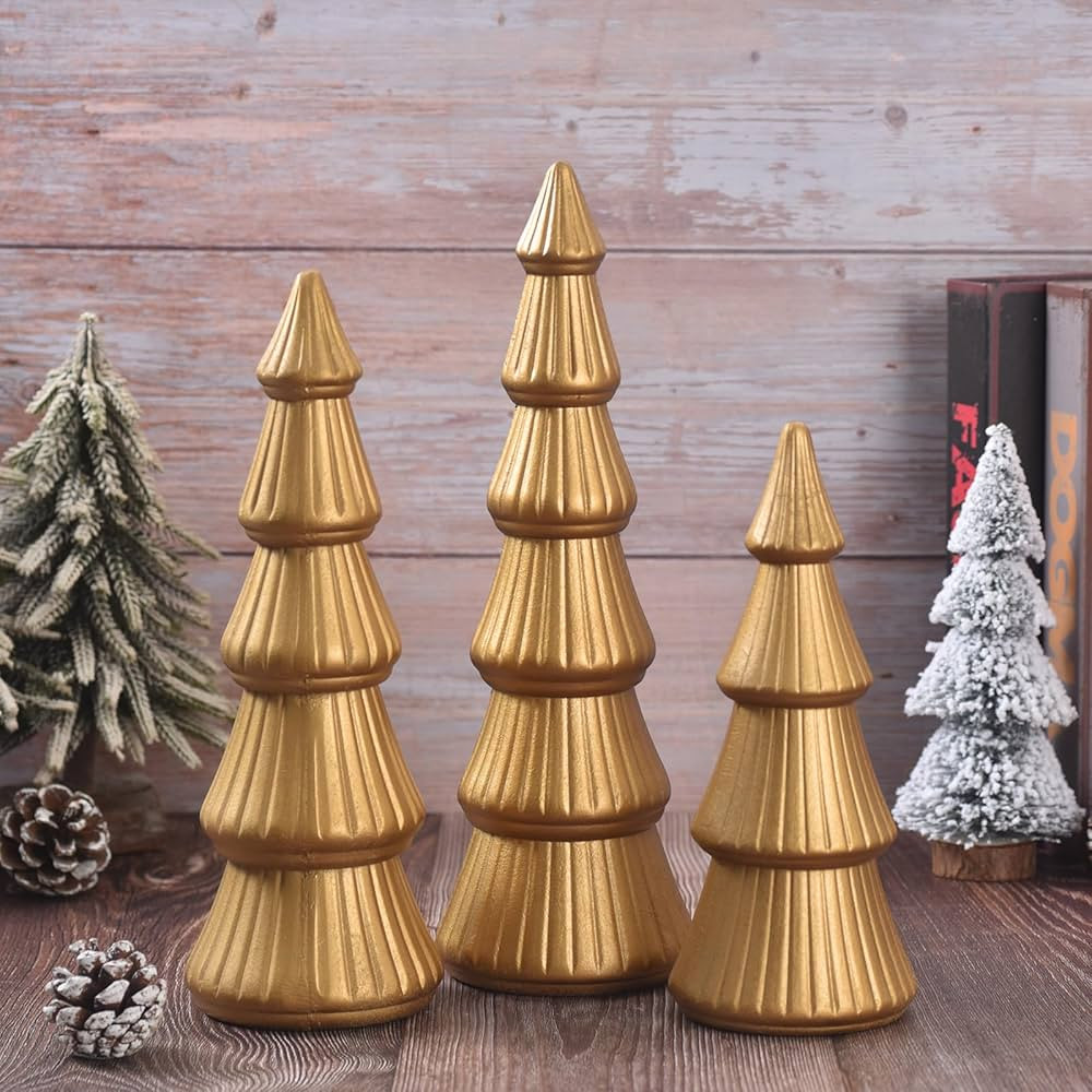 Wooden Christmas Tree, Set of 3 Tabletop Tree Figurine Wood Desk Centerpieces Table Tree Decorati... | Amazon (US)