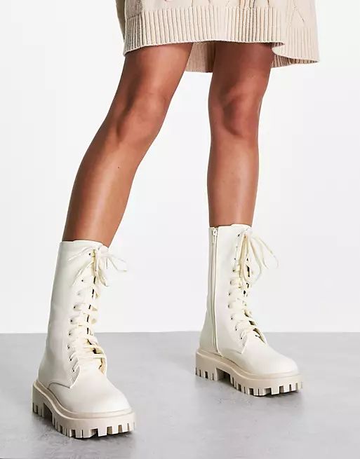 Public Desire Beau lace up ankle boots in ecru | ASOS (Global)