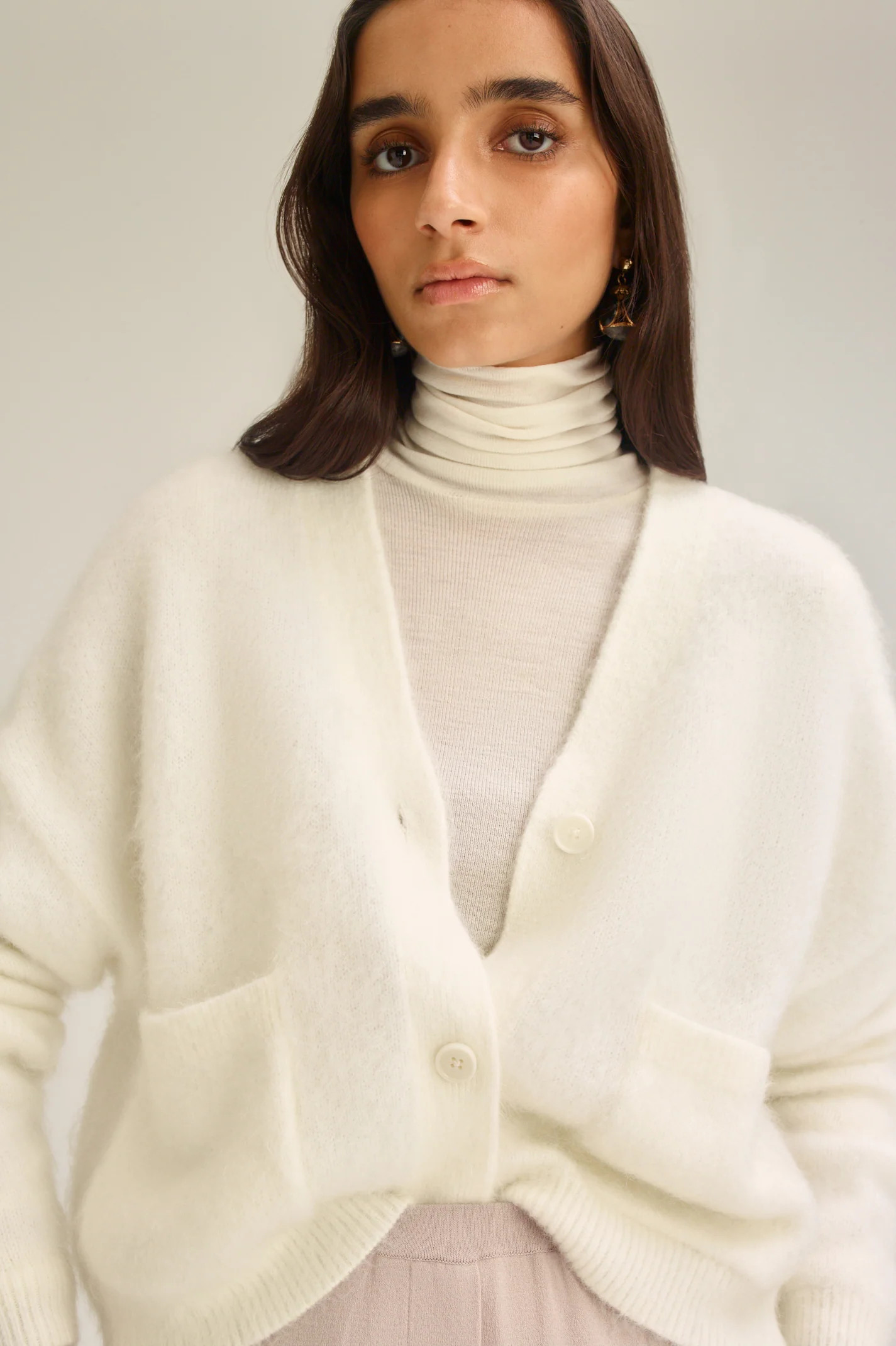 BRUSHED MOHAIR CROPPED CARDIGAN - WHITE - Scanlan Theodore | Scanlan Theodore