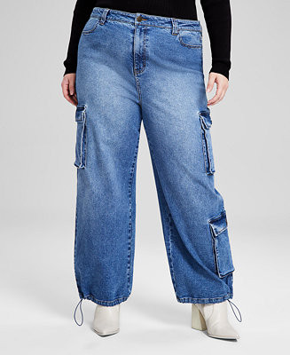 Trendy Plus Size Bungee-Cuff Cargo Jeans | Macy's