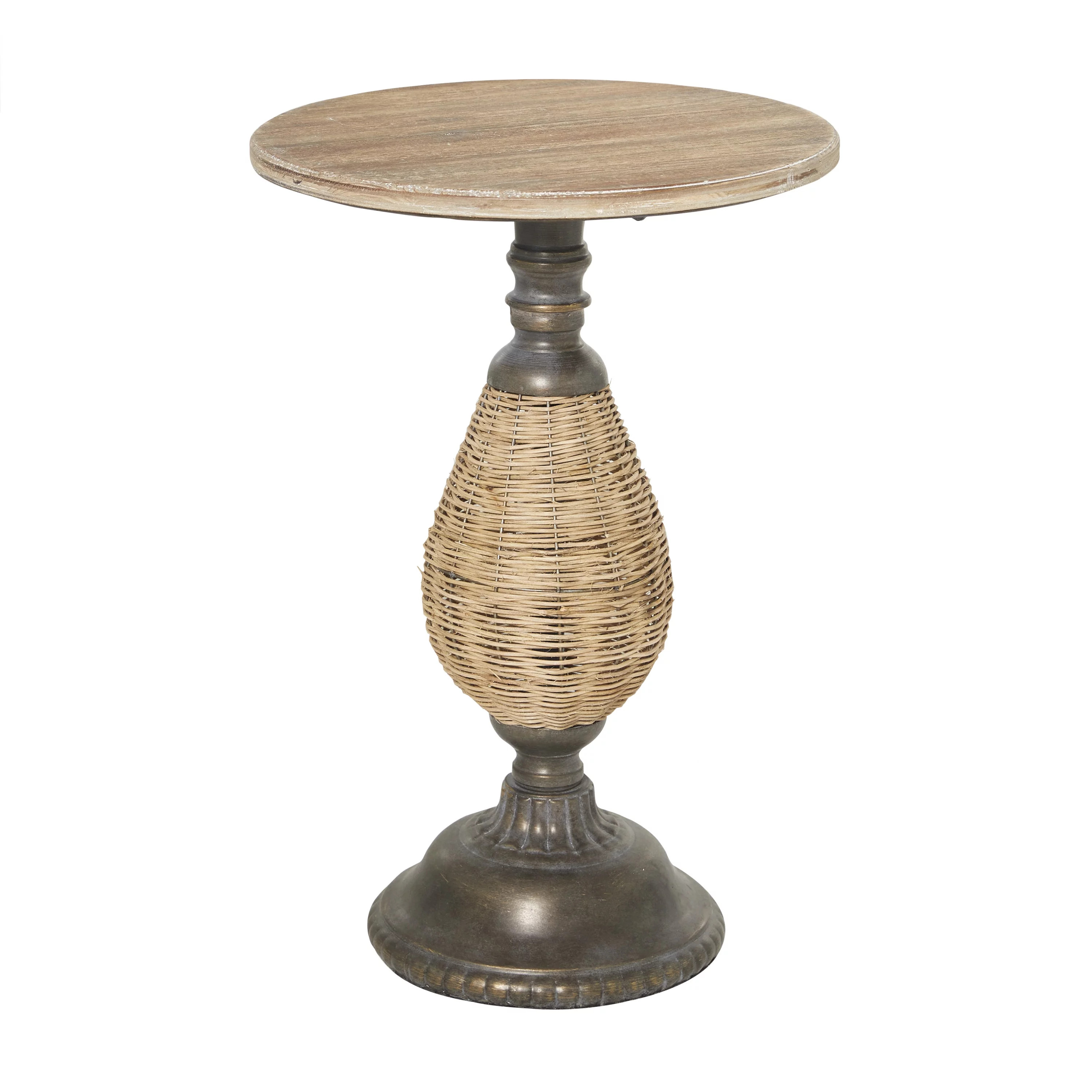DecMode 15" x 22" Brown Wood Accent Table with Black Metal and Rattan Base, 1-Piece - Walmart.com | Walmart (US)