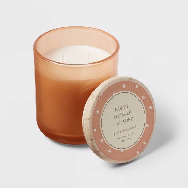 11oz Large Round Bottom Glass with Lid Candle Honey Oatmilk & Almond Orange - Threshold™ | Target