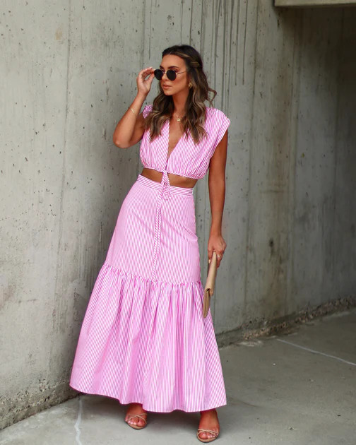 Reagan Striped Maxi Skirt - Pink/White - SALE | VICI