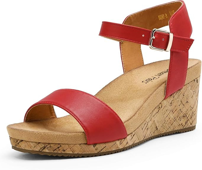 DREAM PAIRS Women's Open Toe Buckle Ankle Strap Platform Wedge Sandals | Amazon (US)