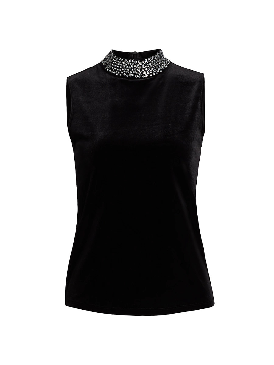 Women's Madelyn Crystal-Embellished Mock Turtleneck Sleeveless Top - Black - Size XS | Saks Fifth Avenue