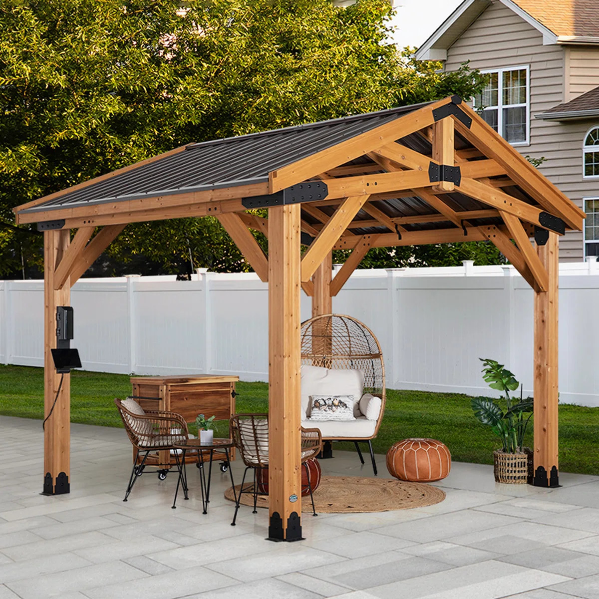 Backyard Discovery Norwood 12' x 10' Cedar Wood Outdoor Patio Gazebo with Hardtop Galvanized Stee... | Wayfair North America
