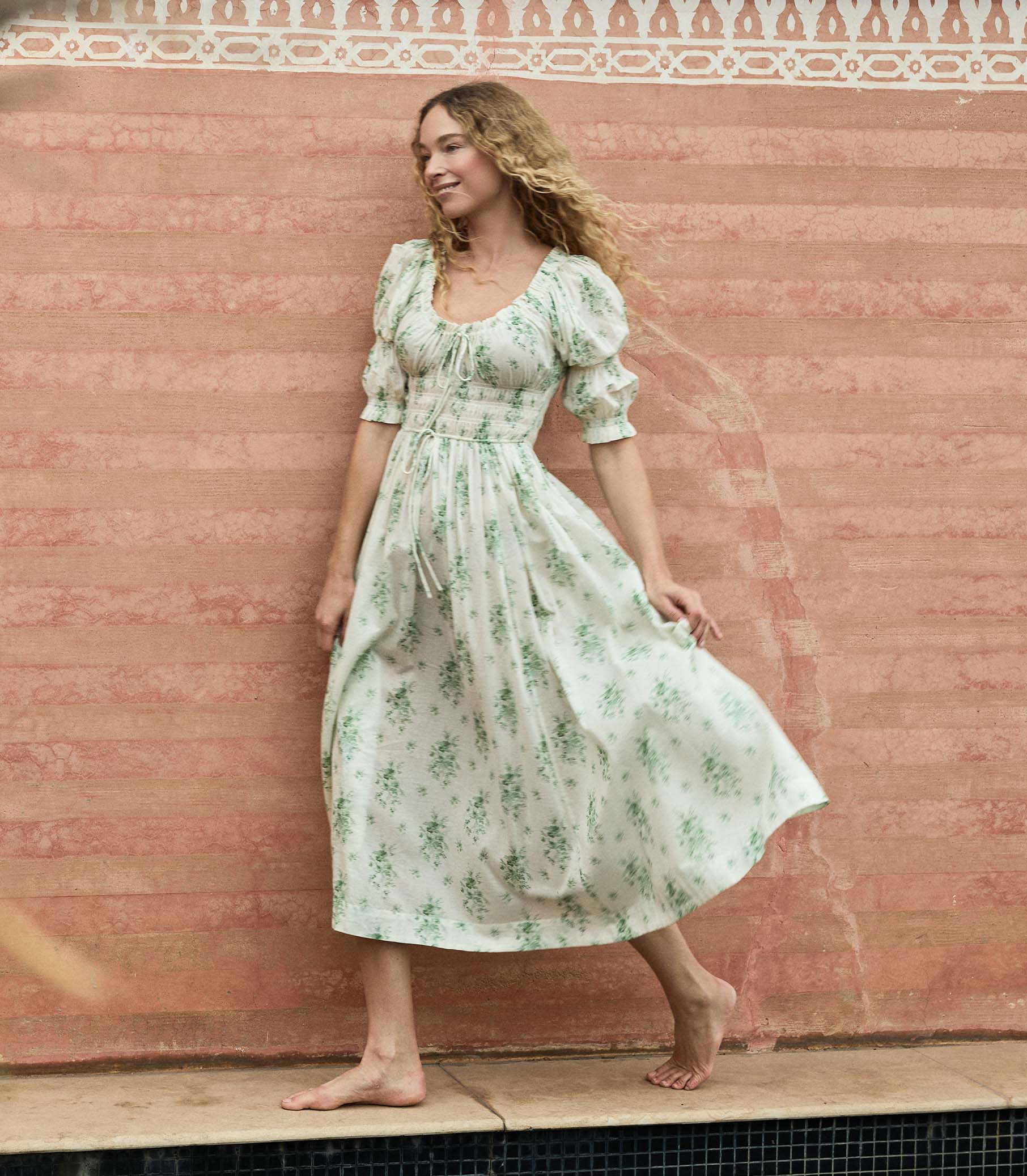Ischia Dress - Vert Petit Bouquet De Chamonix | D\u00d4EN | DOEN