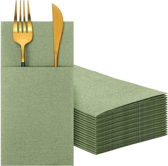Seajan 35 Pieces Pocket Napkins, Linen Feel Napkins, Disposable Airlaid Paper Napkins Prefolded D... | Amazon (US)