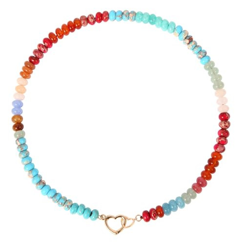 Handmade Beaded Gemstone Choker Necklace for Women Boho Colorful Rainbow Natural Stone Bead Necklaces Beach Summer Jewelry (Boho) | Amazon (US)