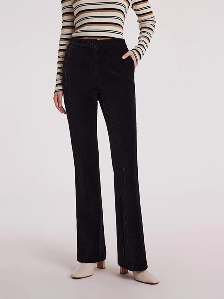 Black Flare Women Knit Pants | GOELIA