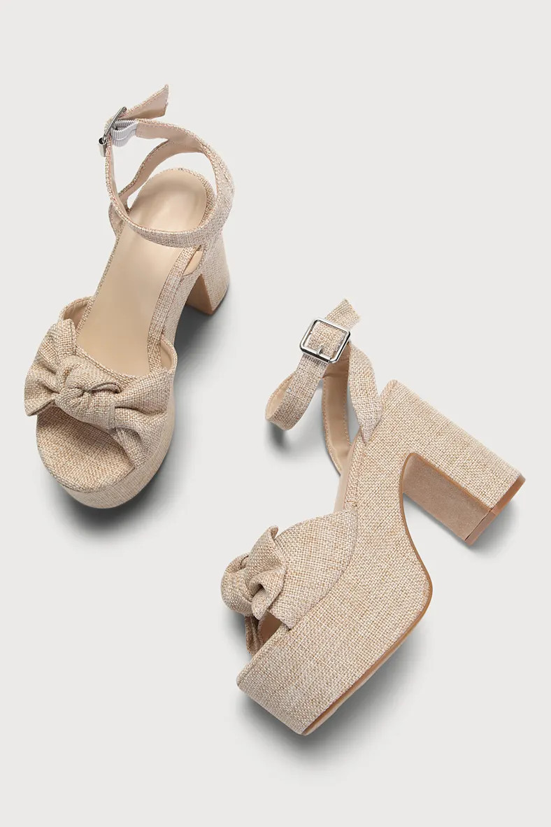 Bethy Beige Raffia Knotted Platform High Heel Sandals | Lulus (US)