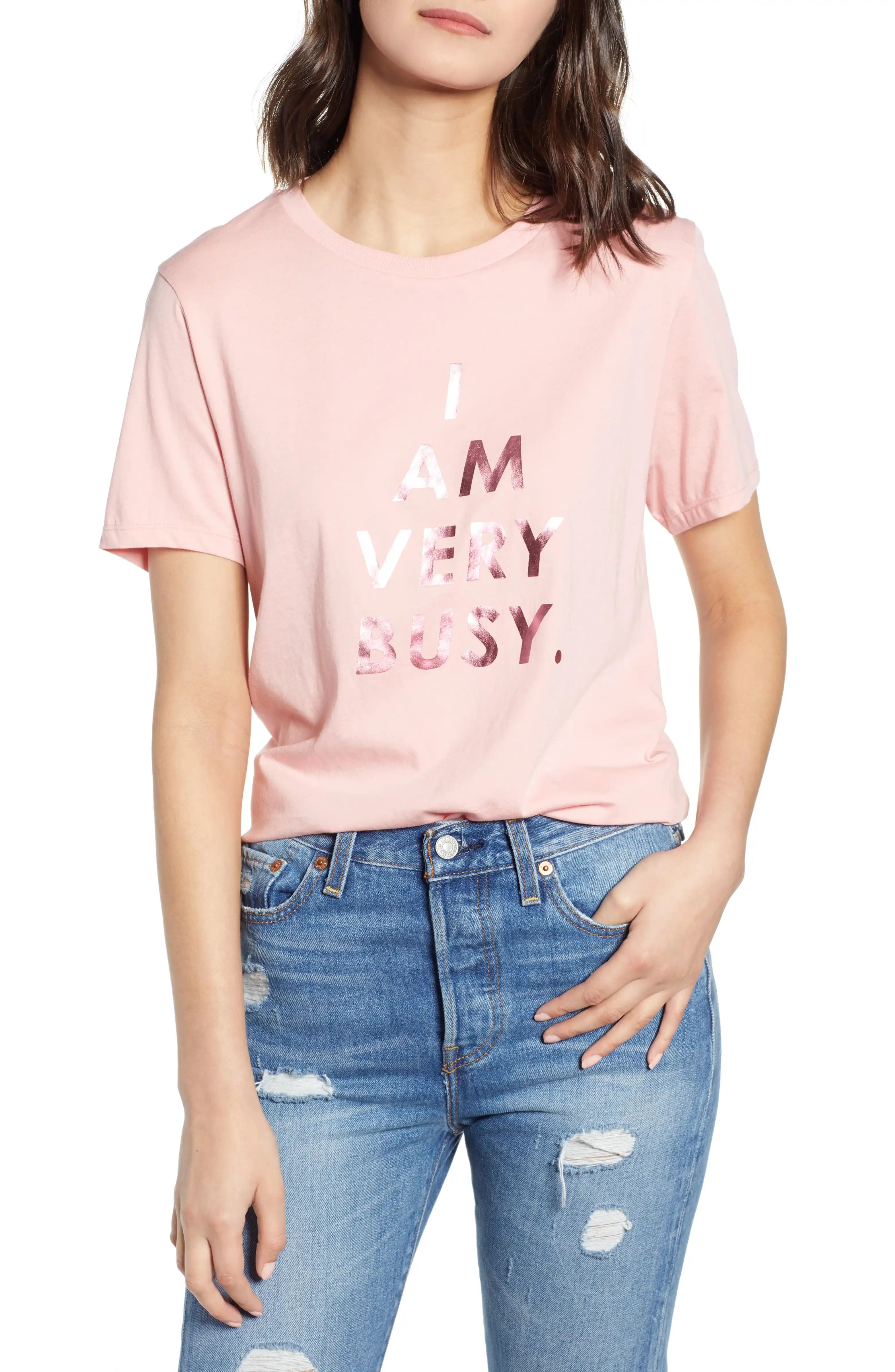 Pink Foil I Am Very Busy Cotton TeeBAN.DO | Nordstrom