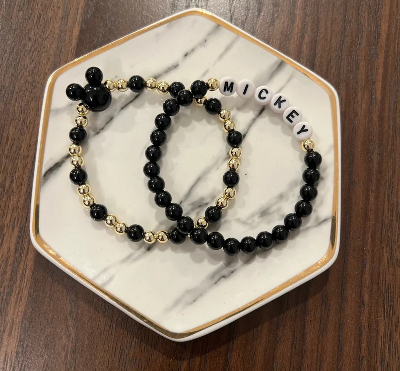 Mickey Mouse Bracelet Set | 14k Gold | Black Onyx | Disney World Bracelet | Disneyland Bracelet -... | Etsy (US)