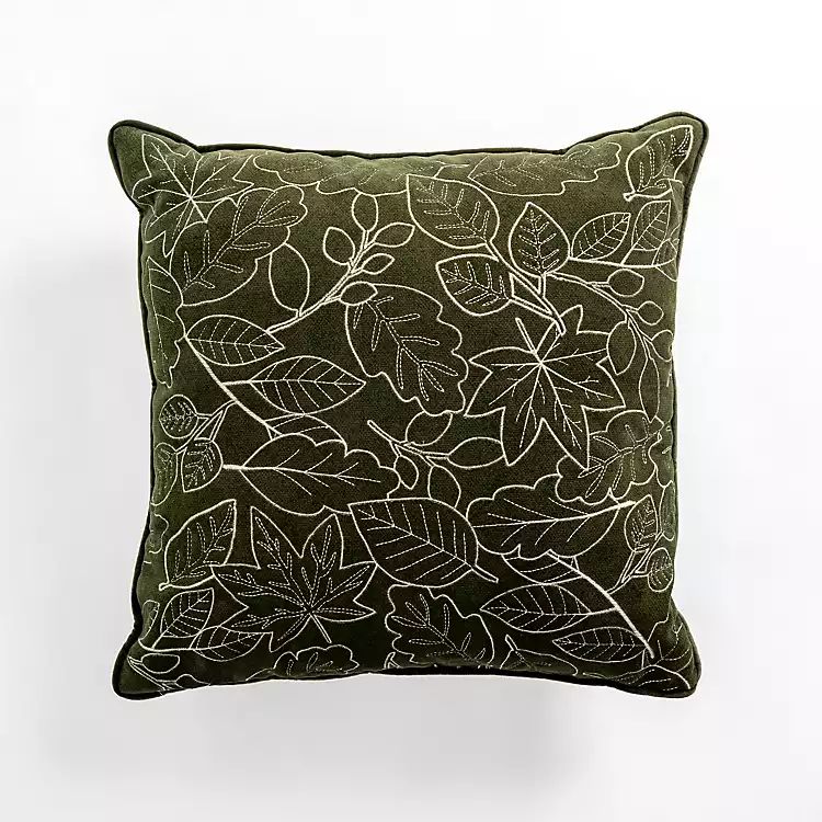 Green and White Embroidered Botanical Pillow | Kirkland's Home