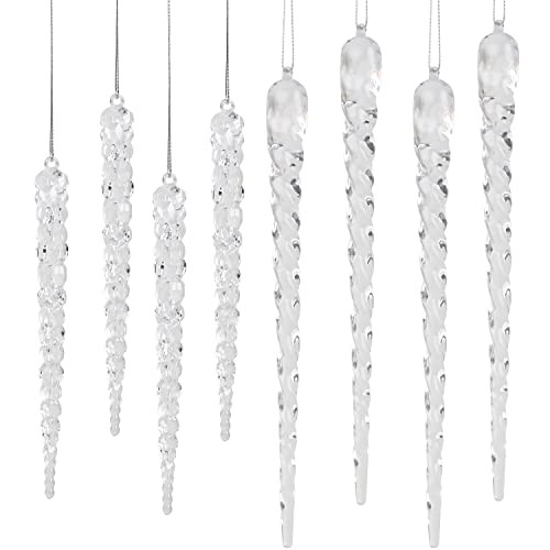 STEFORD Clear Acrylic Icicle Christmas Tree Ornaments-24PCS Icicles Ornament Set Christmas Crystal Icicles Drop Ornaments for Christmas Wedding Winter Holiday,6.7”-9.4” | Amazon (US)