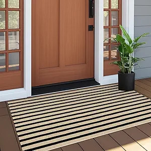 OJIA Outdoor Porch Rug Fall Front Door Mat 24'x51, Washable Black and Tan Striped Outdoor Rugs Fr... | Amazon (US)