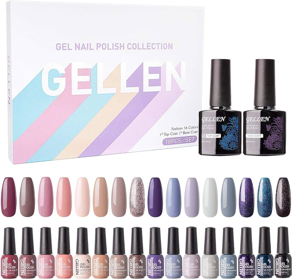 GELLEN Gel Nail Polish Kit- 16 Colors With Top&Base Coat, Nude Grays Series Pastels Tones Nail Po... | Amazon (US)