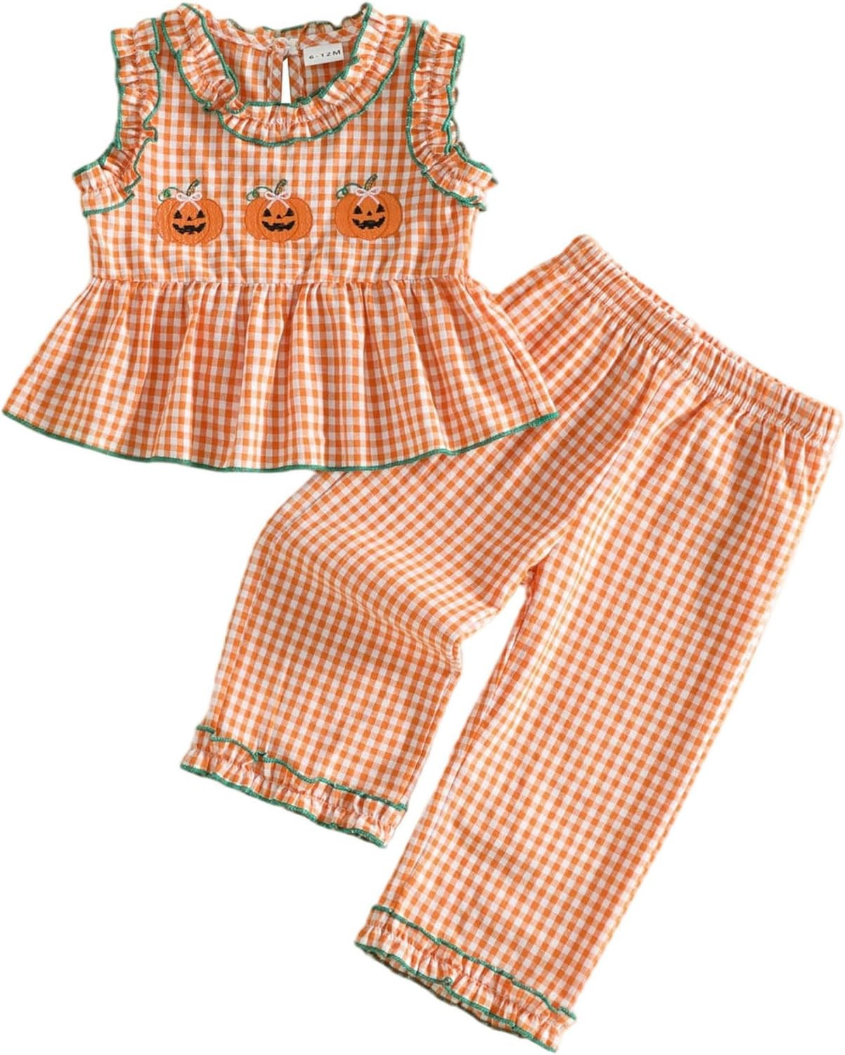 Halloween Baby Girl Outfits Pumpkin Ruffle Tshirt Top Polka Dot Flare Pants | Amazon (US)