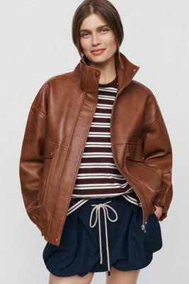 Maeve Leather Funnel Neck Jacket | Anthropologie (US)