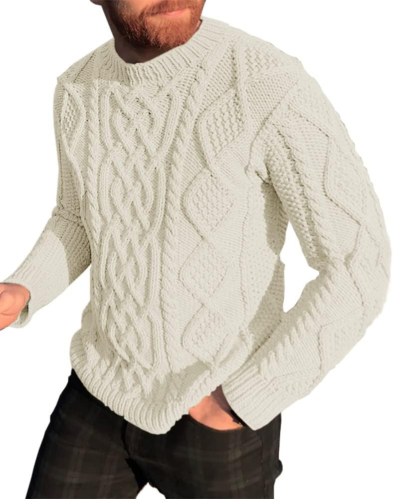 NIUBIA Men's Slim Fit Crewneck Pullover Sweater Winter Casual Chunky Cable Knit Comfort Heavy Lon... | Amazon (US)