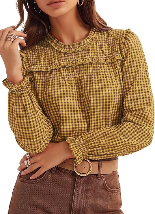 Dokotoo Gingham Long Sleeve Shirts for Women Cotton Babydoll Tops 2026 | Amazon (US)