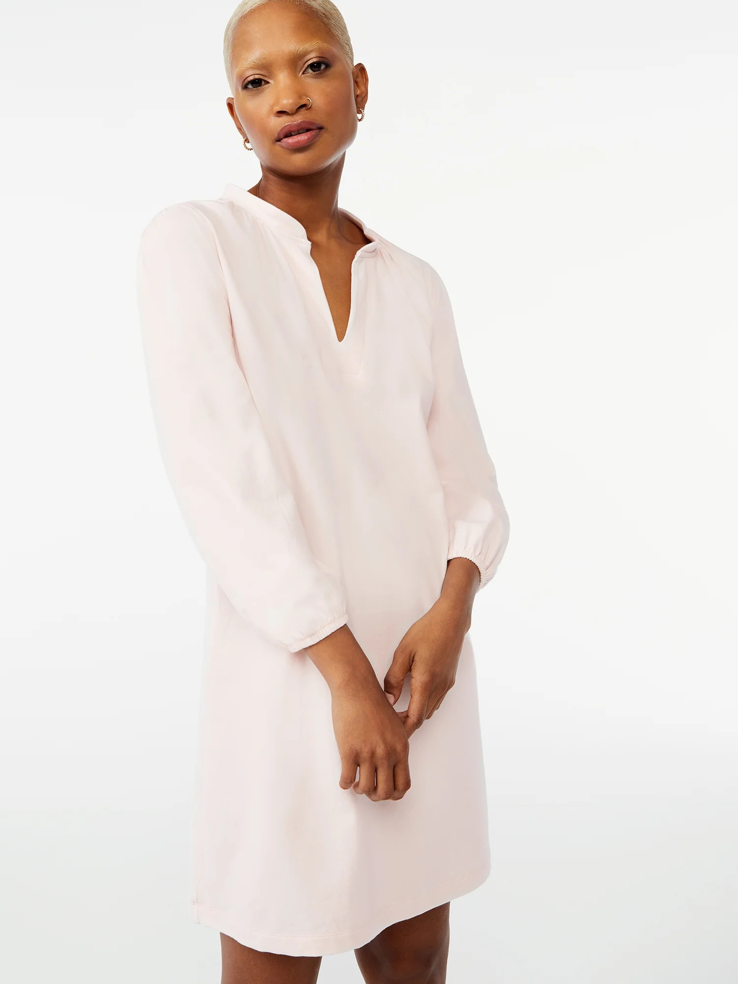 Free Assembly Women's Split Neck Dress with Blouson Sleeves | Walmart (US)