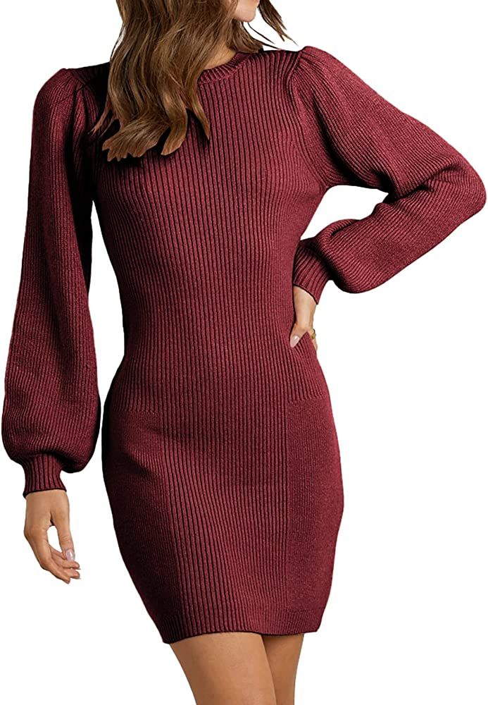 BTFBM Women Casual Long Sleeve Bodycon Short Sweater Dresses Crew Neck Stretchy Knit Knitted Soli... | Amazon (US)